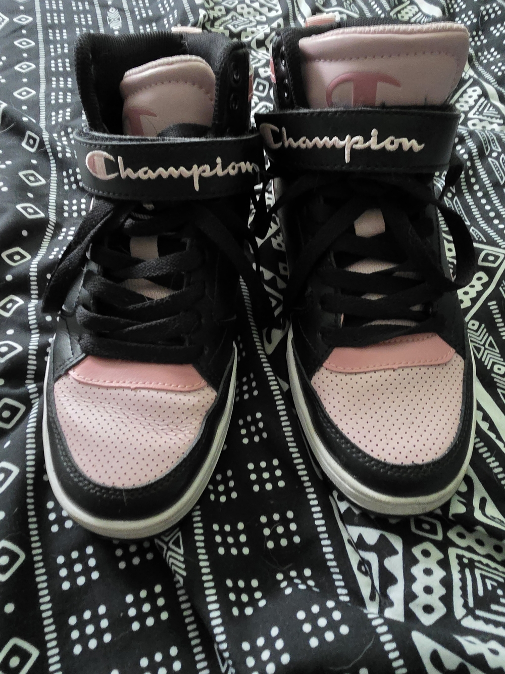 Champion High-Top Sneakers in Black and Light Pink